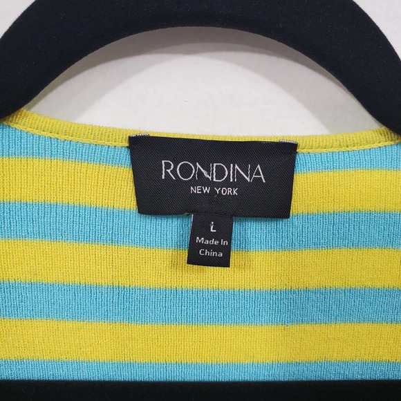 RONDINA New York Blue Yellow Cropped Striped Cardigan Sweater Size L - Picture 4 of 10